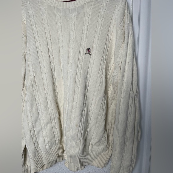 Tommy Hilfiger Cream Crewneck Cable Knit Sweater - Picture 3 of 6